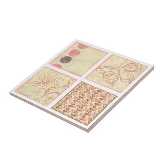 Roze Woodblock Tekeningen van Chariklia Zarris Tegeltje (Zijkant)