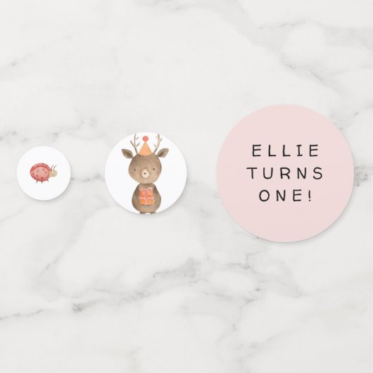 Roze Woodland Animal Birthday Table Confetti (Voorkanten)