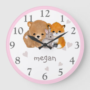 Roze Woodland Animal Fox Beer Bunny Wall klok