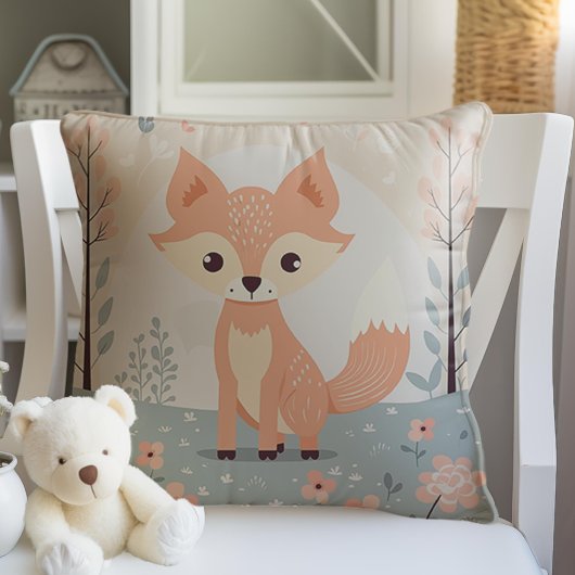 Roze Woodland Animal Fox, Bos Meisje Kwekerij Kussen