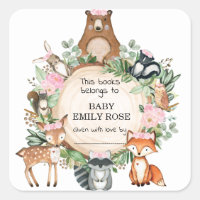 Roze Woodland Animals Baby shower Bookplate Labels
