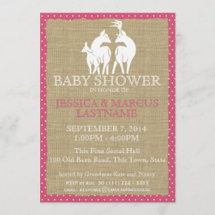 Roze Woodland Baby shower Deer en Burlap Kaart