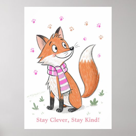 Roze Woodland Cheeky Fox Speelse Doodle Dier Poster (Voorkant)