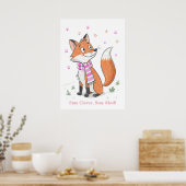 Roze Woodland Cheeky Fox Speelse Doodle Dier Poster (Keuken)