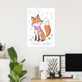 Roze Woodland Cheeky Fox Speelse Doodle Dier Poster (Thuiskantoor)