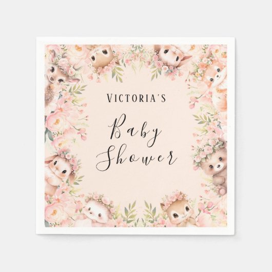 Roze Woodland dieren gepersonaliseerde papieren se Servet (Voorkant)