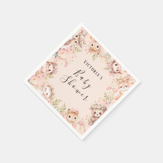 Roze Woodland dieren gepersonaliseerde papieren se Servet (Hoek)