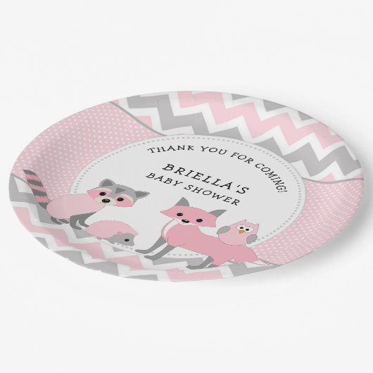 Roze Woodland Dierlijk baby shower decor Papieren Bordje (Gekanteld)