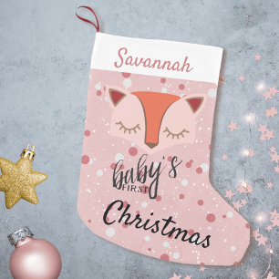 Roze Woodland Fox Eerste Kerstmis Kous Kleine Kerstsok