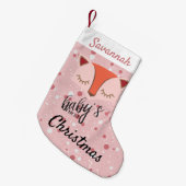 Roze Woodland Fox Eerste Kerstmis Kous Kleine Kerstsok (Voorkant (Hangend))