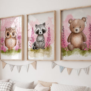 Roze Woodland kwekerij Art Print Set