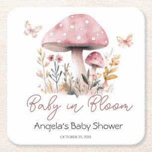 Roze Woodland Mushroom Baby shower Papier Onderzet Kartonnen Onderzetters