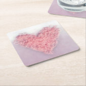 Roze woolen Knitting Heart Paper Onderzetter (Schuin)