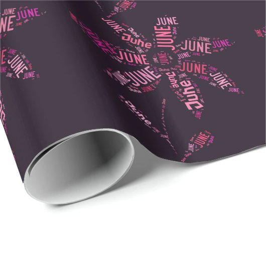 Roze Word Cloud June Flower Cadeaupapier (Rol Hoek)