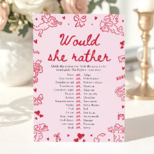 Roze 'Would She Rather' Baby Shower Spel met de Ha Kaart