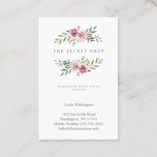 Roze Wreath Garland voor Artisan Visitekaartje (Voorkant)