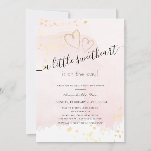 Roze x Gold Lieverd virtueel Baby shower Kaart (Voorkant)