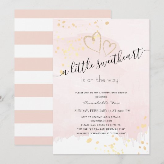 Roze x Gold Lieverd virtueel Baby shower Kaart (Voorkant / Achterkant)