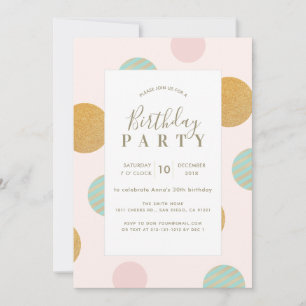 Roze x Gold Polka Dot Birthday Party Invitation Feestdagenkaart