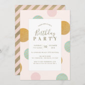 Roze x Gouden Polka Dot Verjaardagsfeestje Uitnodi Feestdagenkaart (Voorkant / Achterkant)