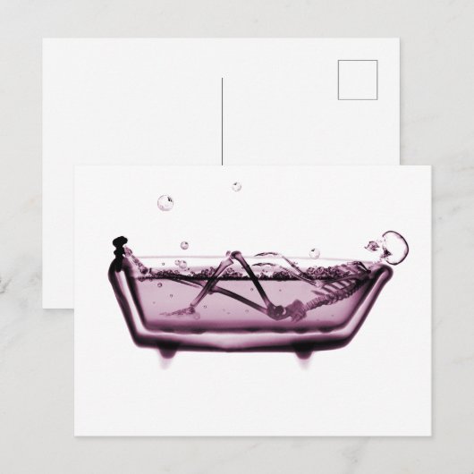 Roze X-Ray Skeleton in Bath Tub Briefkaart (Voorkant / Achterkant)