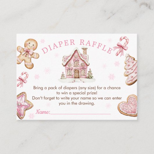 Roze Xmas Cookie Baby shower Luier Raffle Kaart (Voorkant)