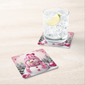  roze Xmas Sneeuwman Kartonnen Onderzetters (Insitu)