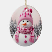  roze Xmas Sneeuwman Keramisch Ornament (Rechts)