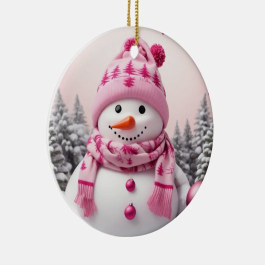  roze Xmas Sneeuwman Keramisch Ornament (Rechts)