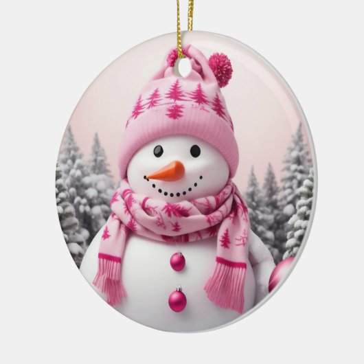  roze Xmas Sneeuwman Keramisch Ornament (Links)