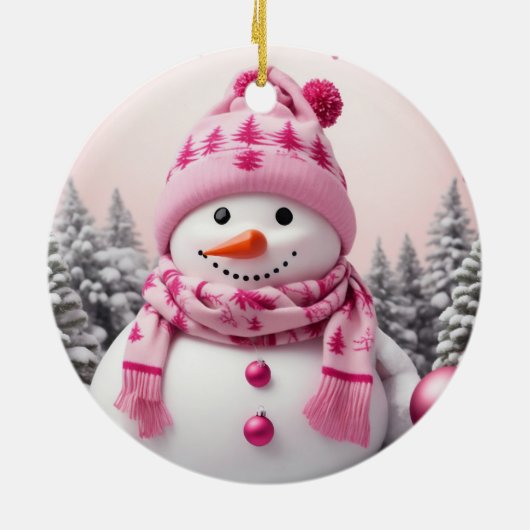 roze Xmas Sneeuwman Keramisch Ornament (Achterkant)