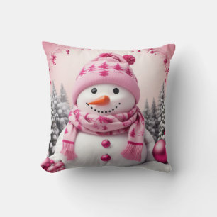 roze Xmas Sneeuwman Kussen