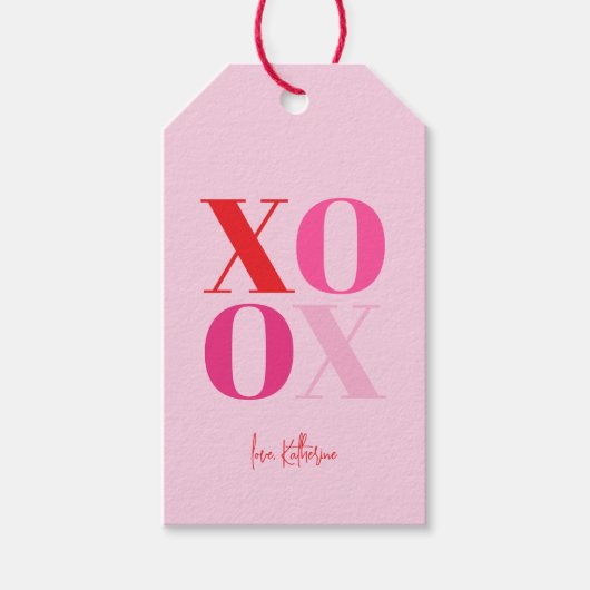 Roze XO OX Valentijn Cadeaulabel (Voorkant)