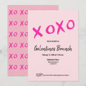 Roze XOXO Chic Galentine's Brunch Party Kaart (Voorkant / Achterkant)