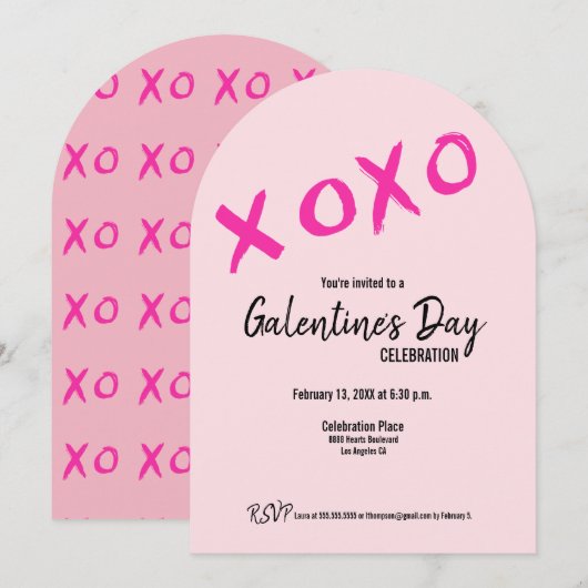 Roze XOXO Cute Galentine Day Party Kaart (Voorkant / Achterkant)