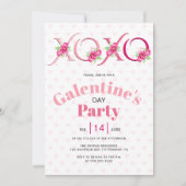 Roze XOXO en rozen Galentines Day party Kaart (Voorkant)