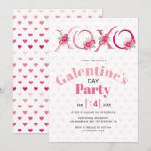 Roze XOXO en rozen Galentines Day party Kaart (Voorkant / Achterkant)