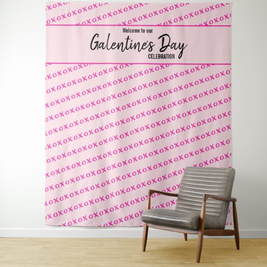 Roze XOXO Galentine's Day foto achtergrond op maat Wandkleed (In situ)