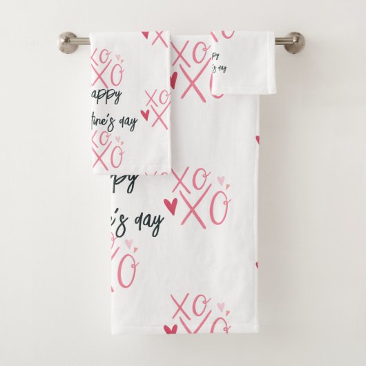 Roze "XOXO" harten Gelukkige Valentijnsdag Bad Handdoek (Insitu)