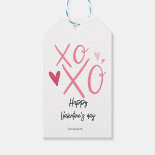 Roze "XOXO" harten Gelukkige Valentijnsdag Cadeaulabel