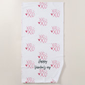 Roze "XOXO" harten Gelukkige Valentijnsdag Strandlaken (Voorkant)