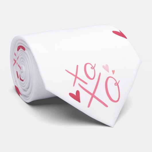 Roze "XOXO" harten Gelukkige Valentijnsdag Stropdas (Opgerold)