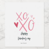 Roze "XOXO" harten Gelukkige Valentijnsdag Wijn Etiket (Enkel label)