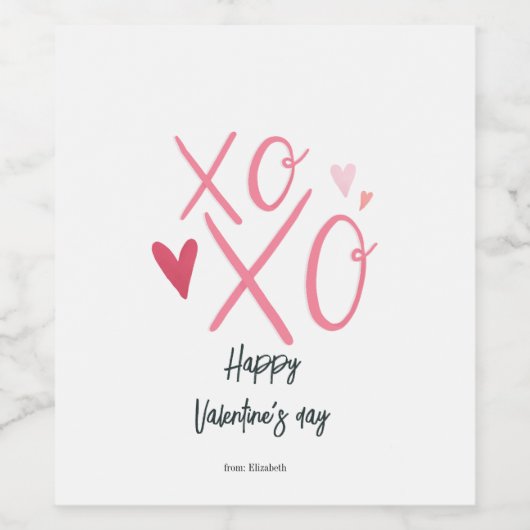 Roze "XOXO" harten Gelukkige Valentijnsdag Wijn Etiket (Enkel label)