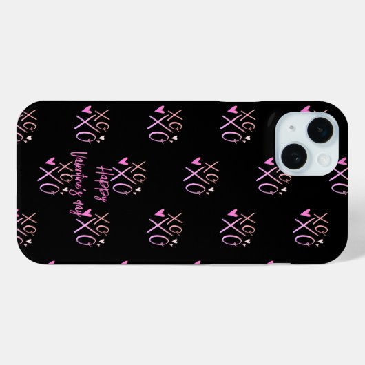 Roze "XOXO" Harten Happy Valentijnsdag Zwart Case-Mate iPhone Case (Achterkant (horizontaal))