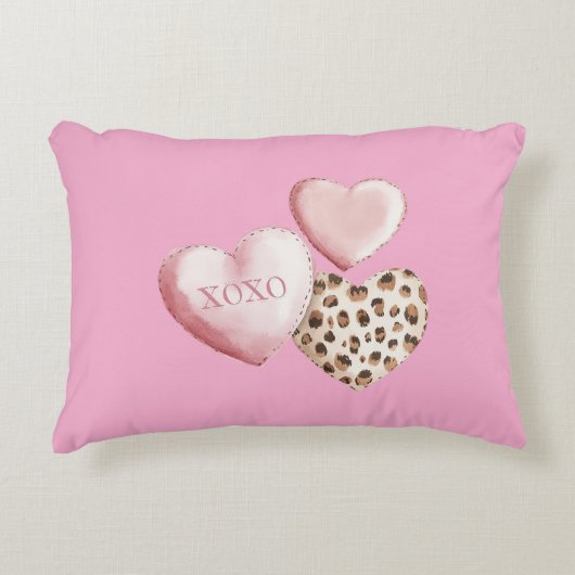 Roze XOXO Leopard Print Hearts Accent Kussen (Voorkant)