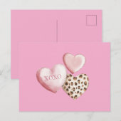 Roze XOXO Leopard Print Hearts Briefkaart (Voorkant / Achterkant)