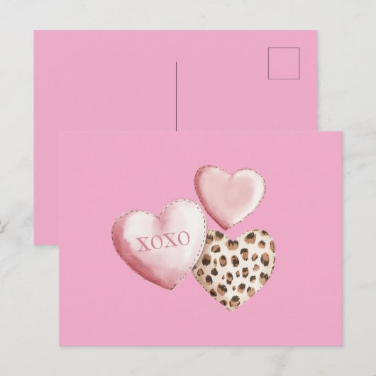 Roze XOXO Leopard Print Hearts Briefkaart (Voorkant / Achterkant)