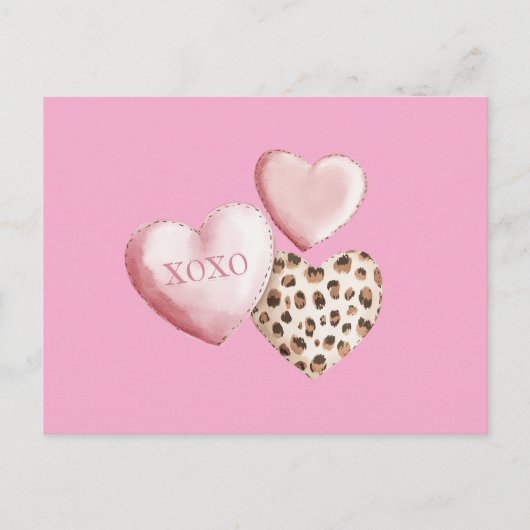 Roze XOXO Leopard Print Hearts Briefkaart (Voorkant)