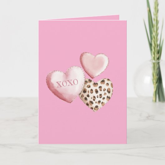 Roze XOXO Leopard Print Hearts Kaart (Voorkant)